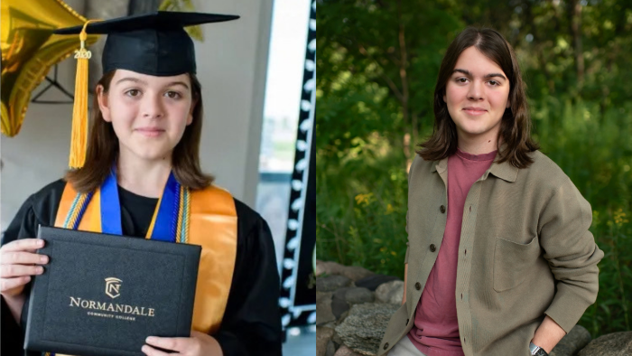 Photos of Elliott Tanner as a Normandale graduate and outside of the classroom